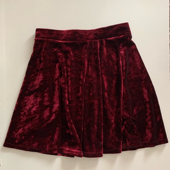 Topshop crushed velvet red mini skirt. Size 2